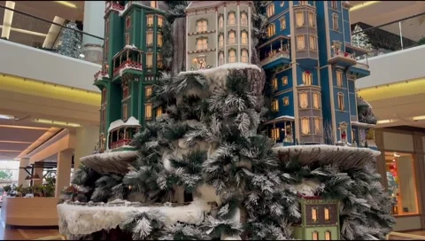 Toy Train Mall Christmas Tree Stock Footage 222876673