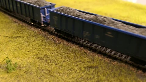 Toy Train Models On Railroad Set Mockup - Coal Freight Stock Footage 87183266