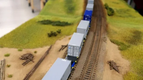 Toy Train Models On Railroad Set Mockup - Freight 動画素材 87183893