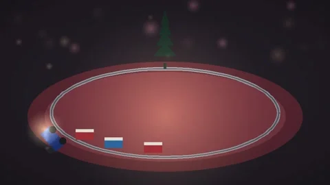 Toy Train Moving on Circular Track Around Tree 3D Animation 動画素材 347809170