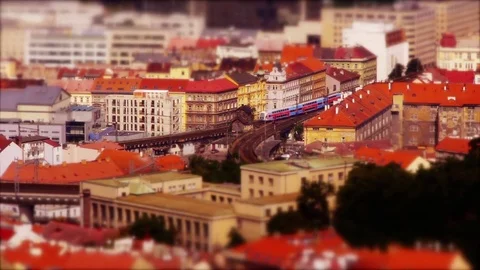 Toy Train in Prague – Tilt-Shift Stock Footage 82692611