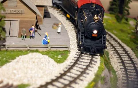 Toy train at the station Stock Photos