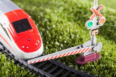 Toy train stopped Stock Photos