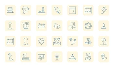 Toy Ultimate Vector Package with 28 128x128 Thin Outline PIXEL Perfect Icons Stock Illustration
