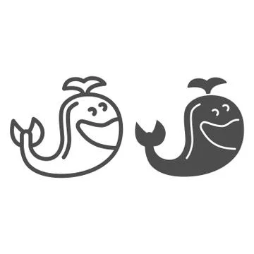 Toy whale line and solid icon, Kids toys concept, Whale animal sign on white Stock Illustration