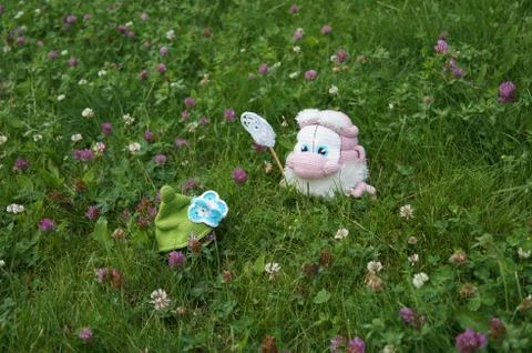 Toy the wild man from threads to catch butterflies Stock Photos