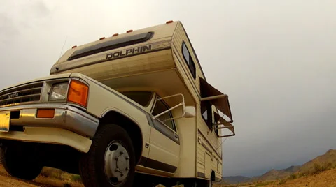 Toyota Dolphin RV Low Angle Side View With Desert 動画素材 39155475