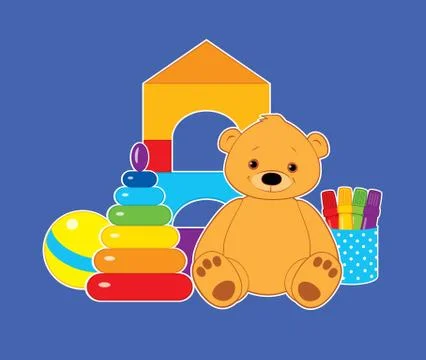 Toys on blue horizontal Illustrazione stock