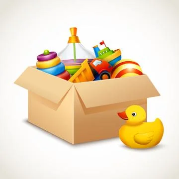 Toys in box Stock Illustration