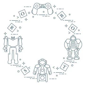 Toys for children: robots, remote control, cubes. Stock Illustration