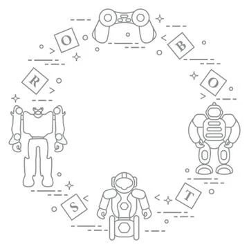Toys for children: robots, remote control, cubes. 스톡 일러스트