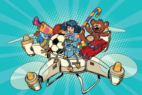 Toys delivery drones Stock Illustration