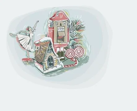 Toys nutcracker ballerina blue vector christmas card background soft color pa Stock Illustration