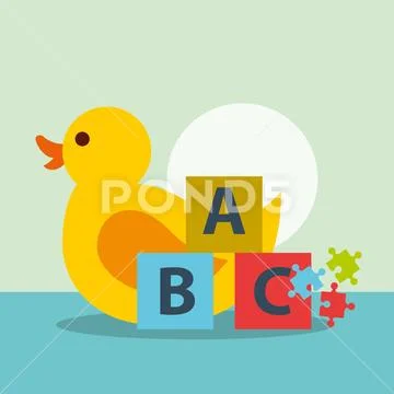 Toys rubber duck puzzle and blocks alphabet Stock Illustration