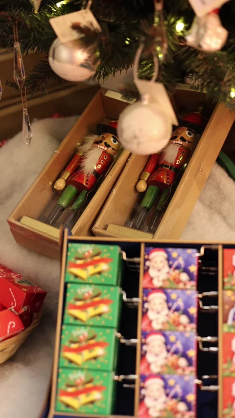 Toys under the tree holiday vertical video Stock Footage 285329445