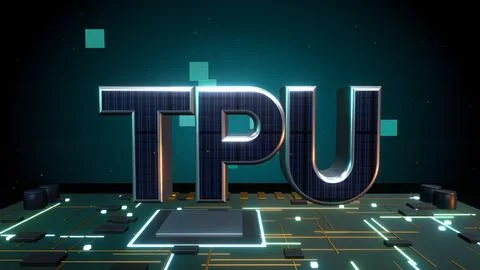 TPU Tensor Processor 3D Text with Microchips on a Circuit Board Stock Illustration