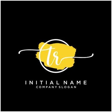 TR Initial handwriting logo design with brush circle Stock Illustration