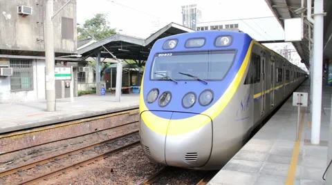 TRA Tze Chiang Express Train at Tcihung Station. HD Stock Footage 49253203