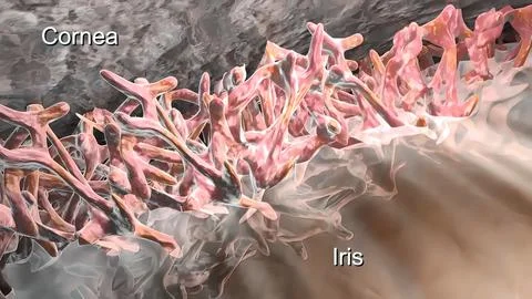 Trabecular meshwork is the area of tissue found around the base of the cornea Stock Illustration