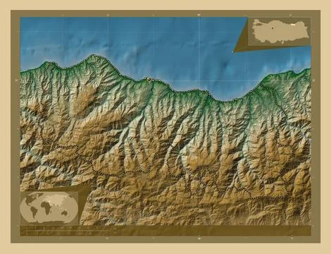 Trabzon, Turkiye. Colored elevation map with lakes and rivers Stock Illustration