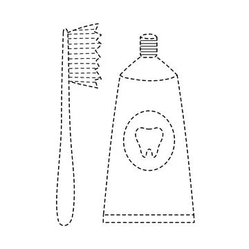Trace and color a toothpaste and a toothbrush activity page for kids Stock Illustration