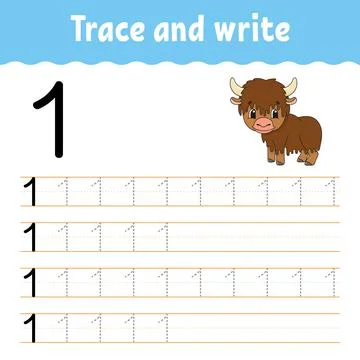 Trace and write. Handwriting practice. Learning numbers for kids. Education d Stock Illustration