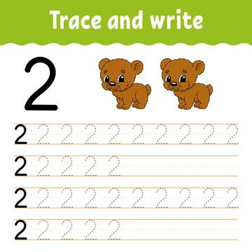 Trace and write. Handwriting practice. Learning numbers for kids. Education d Stock Illustration