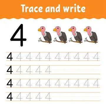 Trace and write. Handwriting practice. Learning numbers for kids. Education d Stock Illustration