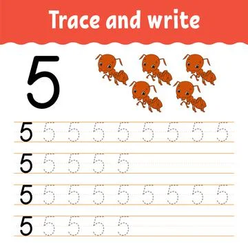 Trace and write. Handwriting practice. Learning numbers for kids. Education d Stock Illustration