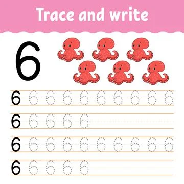 Trace and write. Handwriting practice. Learning numbers for kids. Education d Stock Illustration