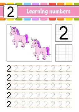 Trace and write. Handwriting practice. Learning numbers for kids. Education d Illustrazione stock