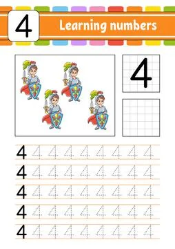 Trace and write. Handwriting practice. Learning numbers for kids. Education d Stock Illustration