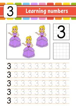 Trace and write. Handwriting practice. Learning numbers for kids. Education d Stock Illustration