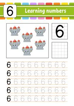 Trace and write. Handwriting practice. Learning numbers for kids. Education d Illustrazione stock