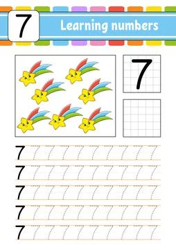 Trace and write. Handwriting practice. Learning numbers for kids. Education d Stock Illustration