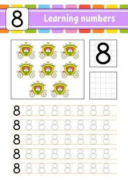 Trace and write. Handwriting practice. Learning numbers for kids. Education d Stock Illustration