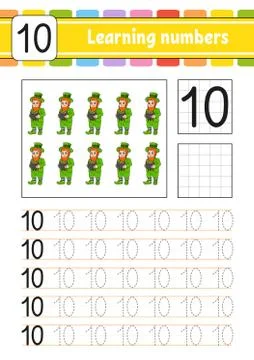 Trace and write numbers. Handwriting practice. Learning numbers for kids. Edu Stock Illustration
