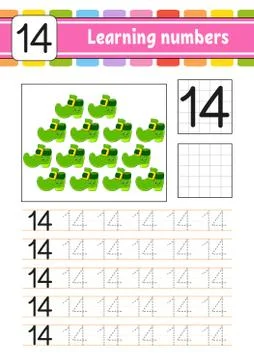 Trace and write numbers. Handwriting practice. Learning numbers for kids. Edu Stock Illustration