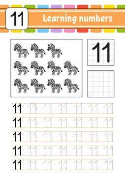 Trace and write numbers. Handwriting practice. Learning numbers for kids. Edu Stock Illustration