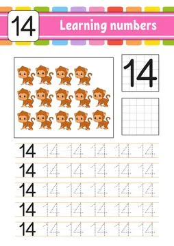 Trace and write numbers. Handwriting practice. Learning numbers for kids. Edu Stock Illustration