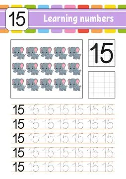 Trace and write numbers. Handwriting practice. Learning numbers for kids. Edu Stock Illustration