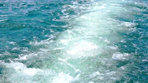Trace from a boat on the water Stockbeeldmateriaal 139907516