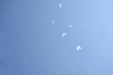 A trace of the destruction of an enemy missile by air defense systems. Stock Photos