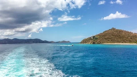 Trace of ferry running between Sent Thomas and St John islands at US Virgin I Stock Footage 132385834