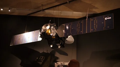 Trace Gas Orbiter. Model of ExoMars was place in orbit around Mars Measure gases Stock Footage 124716339