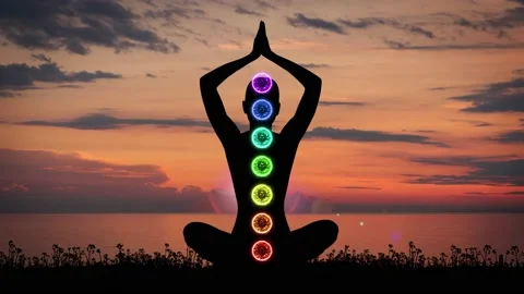 Yoga zen meditating lotus universe energy silhouette background