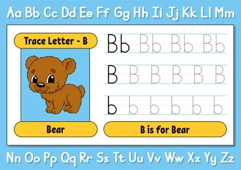 Trace letters. Writing practice. Tracing worksheet for kids. Learn alphabet.  Stock Illustration