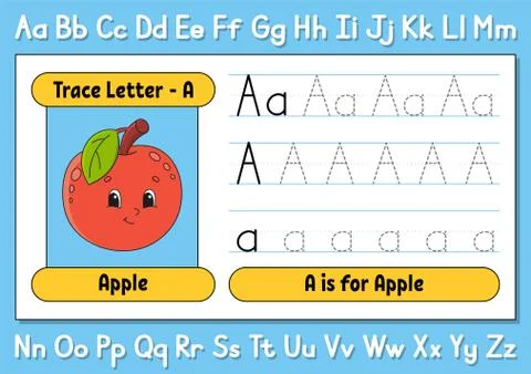 Trace letters. Writing practice. Tracing worksheet for kids. Learn alphabet.  Stock Illustration