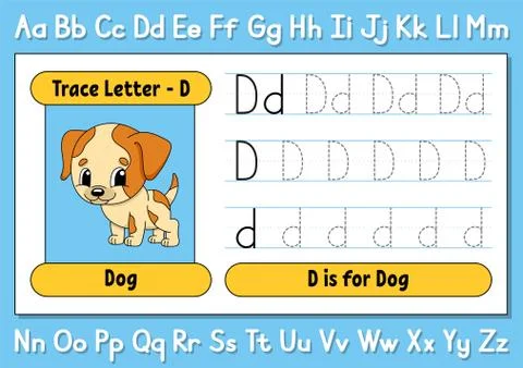 Trace letters. Writing practice. Tracing worksheet for kids. Learn alphabet.  Illustrazione stock