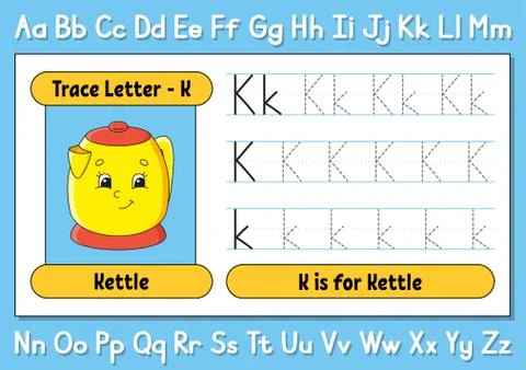 Trace letters. Writing practice. Tracing worksheet for kids. Learn alphabet. 库存插图